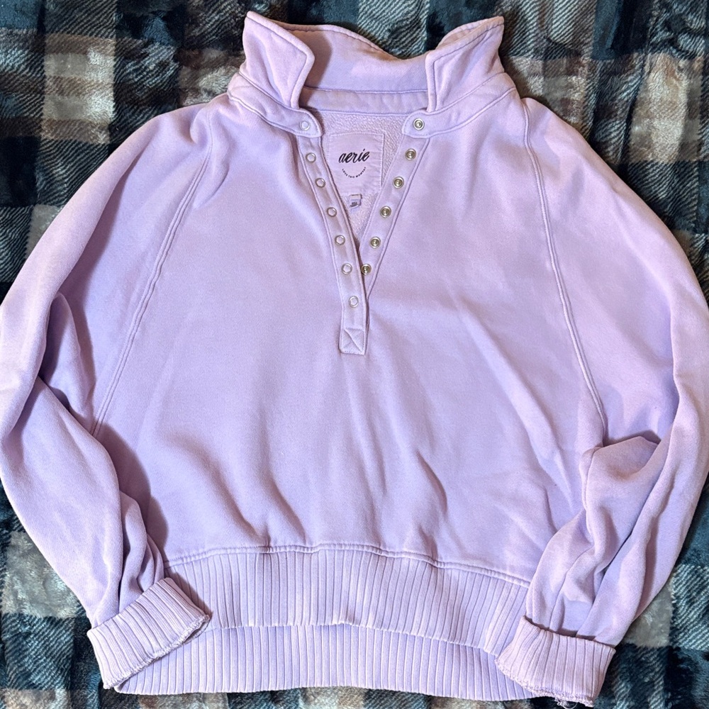 Aerie Light Purple Button-Up Sweatshirt